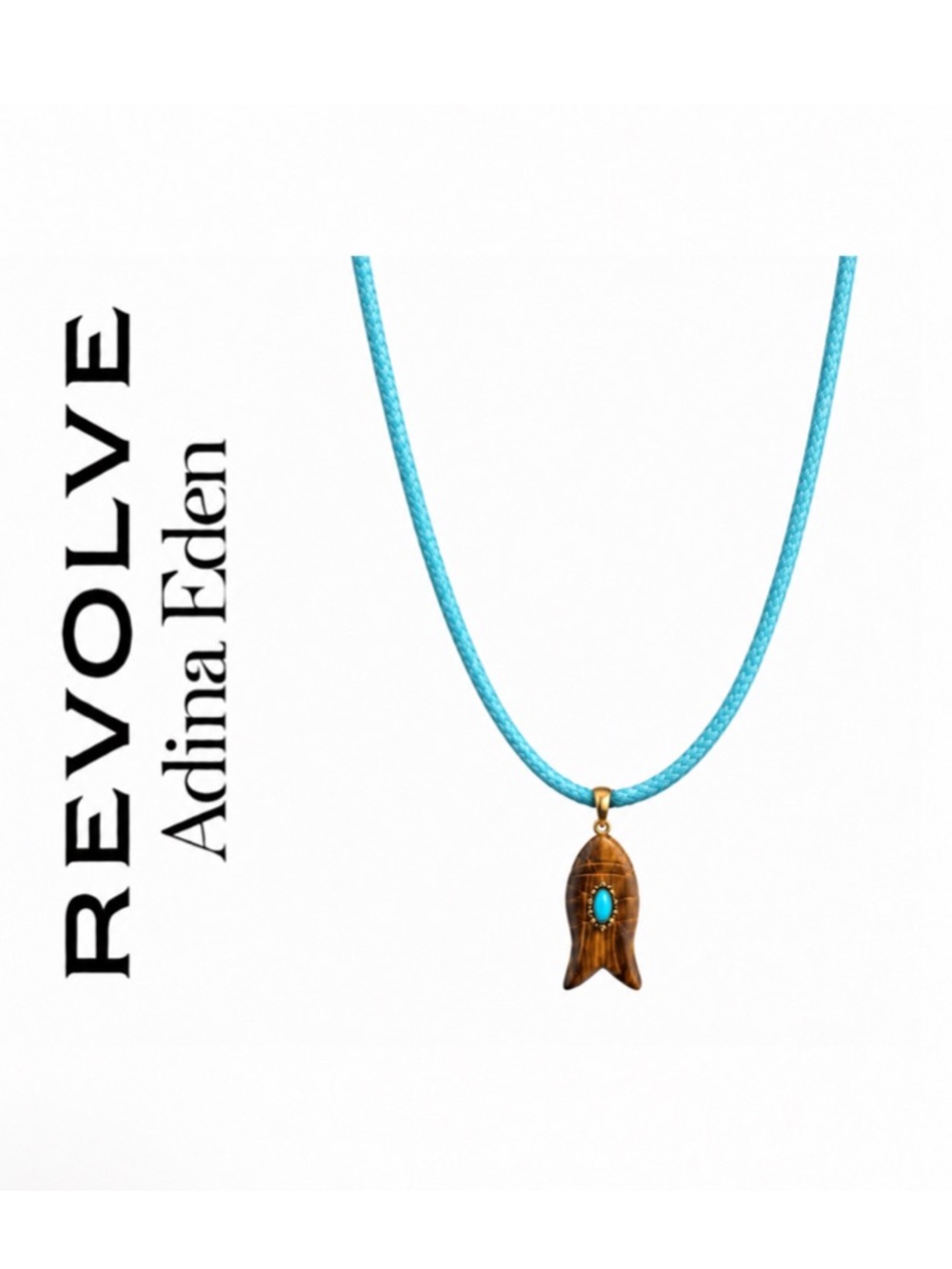Revolve x Adina Eden Tiger's Eye Fish Pendant Faux Leather Rope Necklace